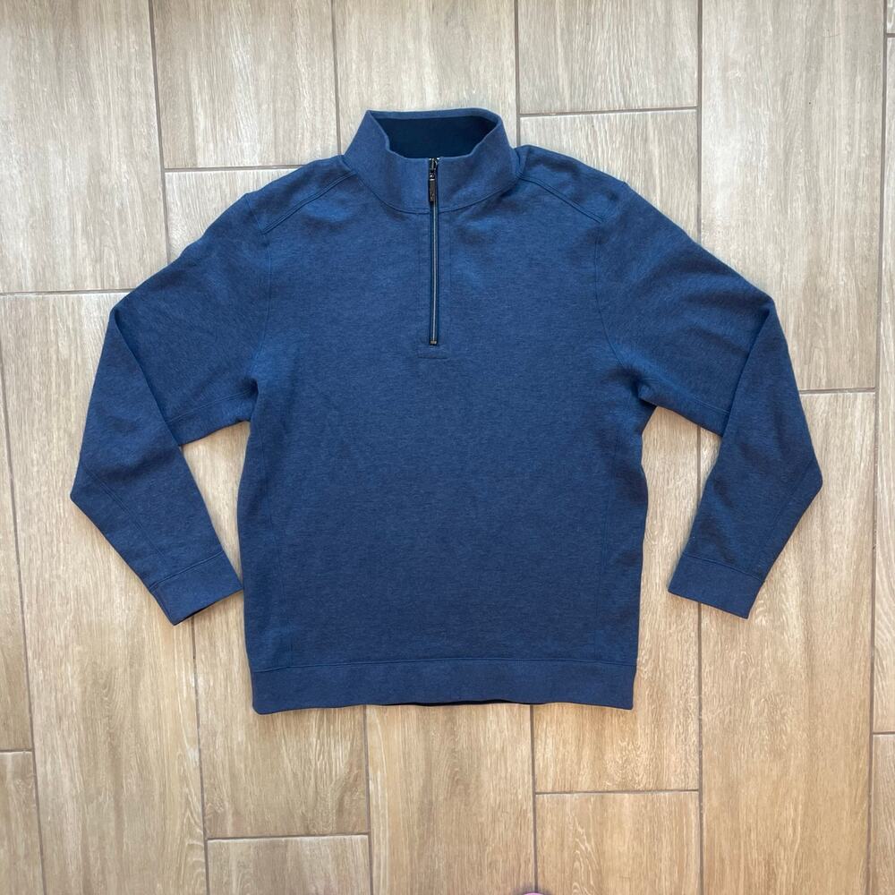 Tommy Bahama Reversible Quarter Zip Sweater Mens L Blue Pullover Cotton Casual